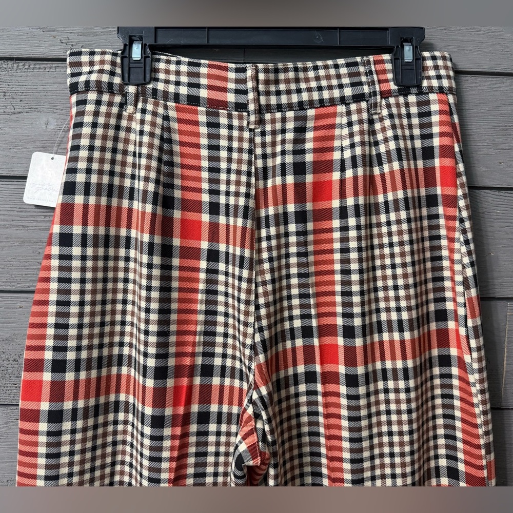 NWT Free People Jules Orange Black Cream Plaid Flare Pants Sz 12 Short - Picture 12 of 15
